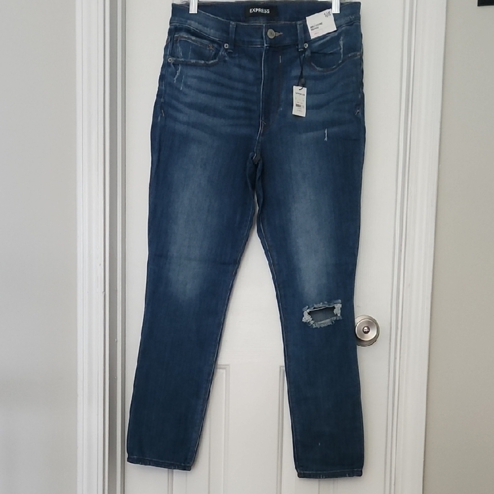 Express Blue Skinny Jeans with Modern Distressed Style